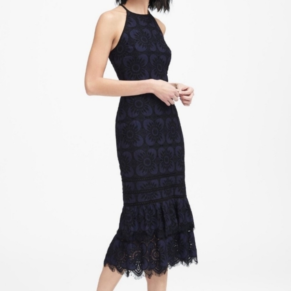 Banana Republic NWT Black and navy lace tiered Dress.